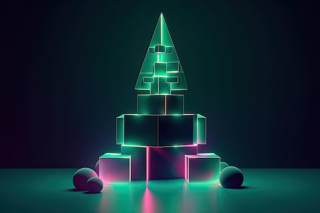 Conception créative au néon de fond de fête avec arbre de Noël Modèle pour la publicité sur les médias sociaux et les annonces de mode Affiche dépliant carte de voeux AI générative