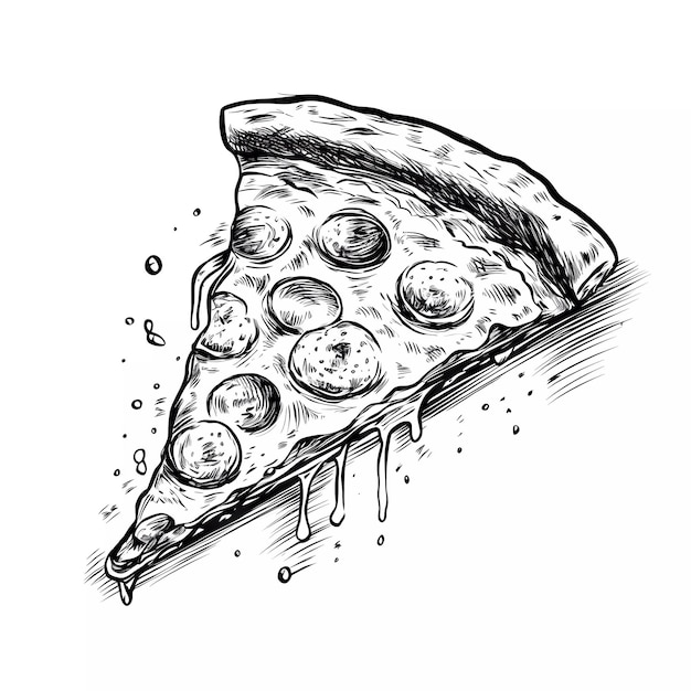 Conception de croquis noir de tranche de pizza Art ai génératif