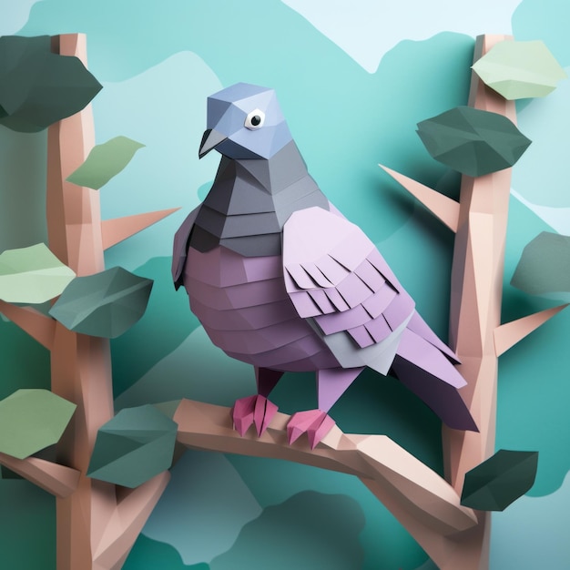 Conception détaillée de pigeons d'art sur papier 3D avec des motifs basés sur la nature