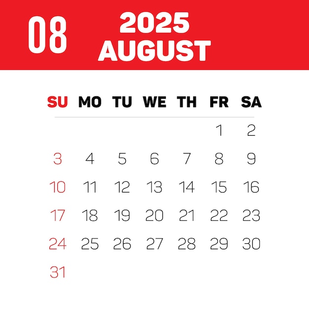 Conception du calendrier du mois d'août 2025