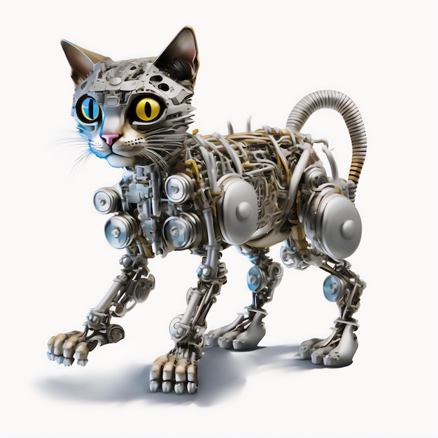 La Conception Du Chat Robot Brille Sur Un Fond Blanc