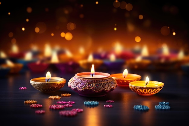 Conception du festival festif de Diwali Bougies allumées de style indien