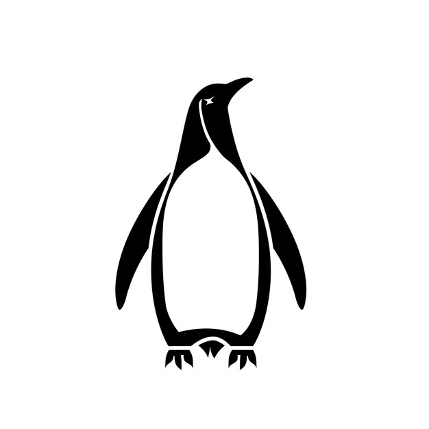 Conception du logo du pingouin avec une forme verticale décorée de becs et de mouches Creative Simple Minimal Art