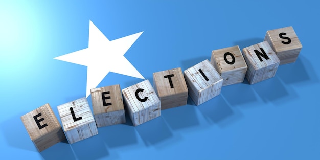 Photo conception des élections en somalie blocs de bois et drapeau du pays illustration 3d