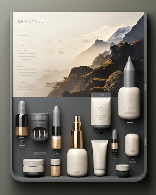 Photo conception d'un emballage de soins de la peau minimaliste et neutre en termes de genre avec une affiche web neutre, un affiche, un menu et un dessin animé.