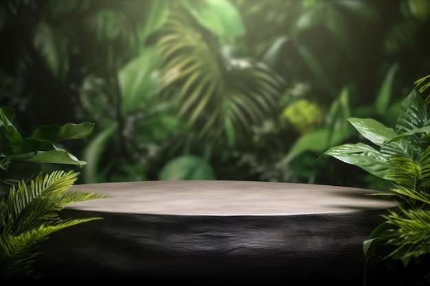 Conception d'espace couleur simulé plate-forme de palmier feuille de podium en bois vert IA générative