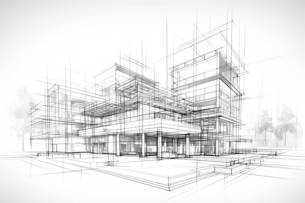 Photo conception d'esquisse du filaire du bâtiment visualisation du projet numérique