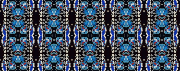 Conception ethnique aquarelle. Fond de losange d'été. Modèle de maillot de bain géométrique vibrant noir, bleu, vert. Modèle ethnique sans couture. Rapport Ikat géo-symétrique. Texture aléatoire de peau de serpent.