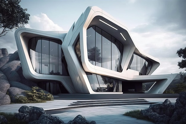 Conception d'étude d'architecture extérieure de belle maison luxueuse Generative Ai