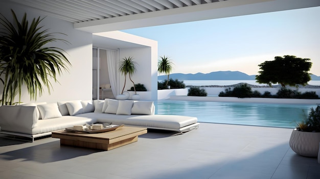Conception extérieure de l'architecture de la villa de luxe avec piscine