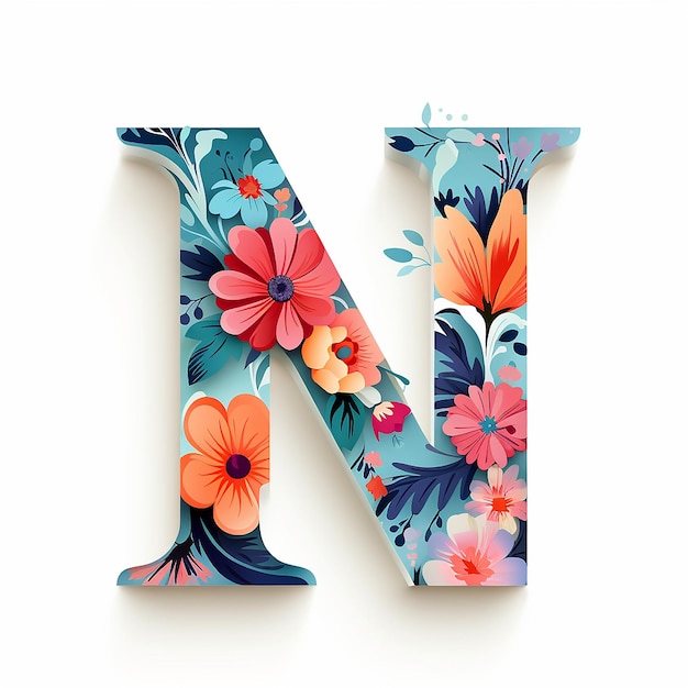 Conception florale de logo générique avec la lettre N dans un style découpé en papier