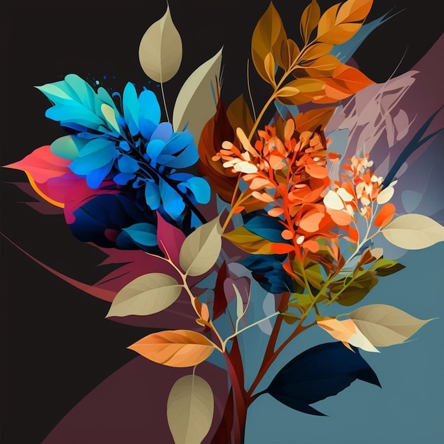 Conception florale originale avec des fleurs exotiques et des feuilles tropicales Fleurs colorées sur fond sombre