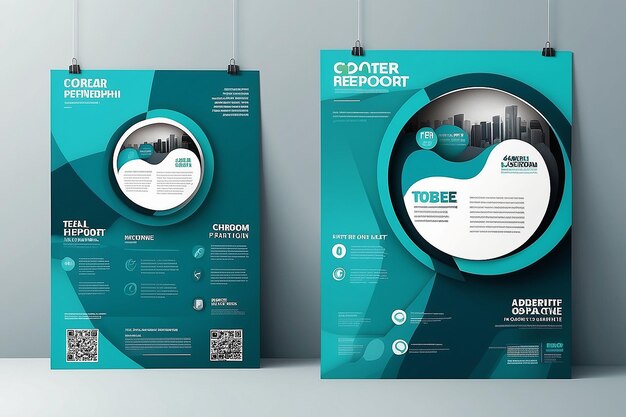 Conception de flyer Couverture de rapport d'affaires d'entreprise Brochure ou conception de flyer Présentation de dépliant Flyer teal avec fond en forme de cercle abstrait