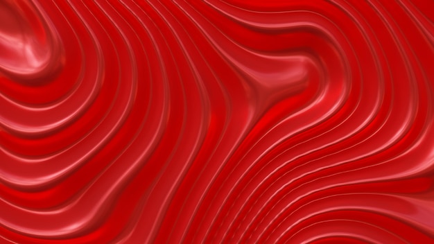 Conception de fond abstrait rouge avec des lignes ondulées en rendu 3d