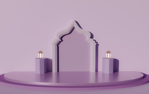 Conception de fond de décoration islamique de couleur pourpre support de lampe à arc de mosquée de podium d'affichage de grand produit