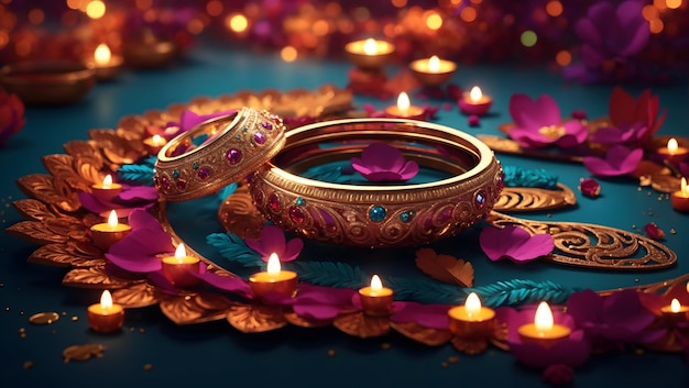 Conception de fond Diwali avec lampe diya comportant un kaléidoscope de couleurs et de motifs