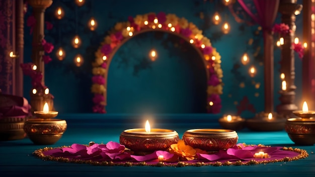 Conception de fond Diwali avec lampe diya comportant un kaléidoscope de couleurs et de motifs