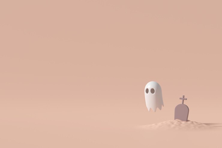 Conception de fond d'Halloween avec des concepts minimaux. Le fantôme et la tombe. Redémarrage 3D.