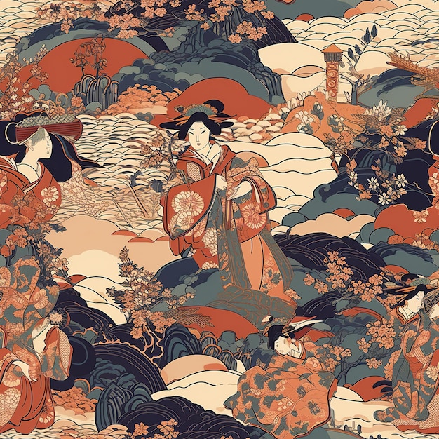 Une conception de fond d'illustration de robe traditionnelle de femme japonaise
