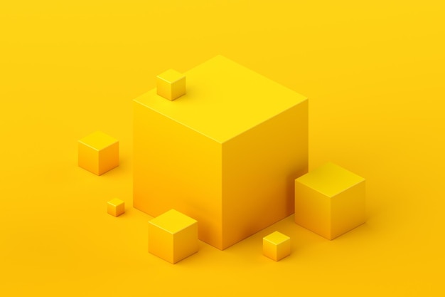 Conception de fond jaune de composition géométrique de rendu 3d abstrait avec des cubes