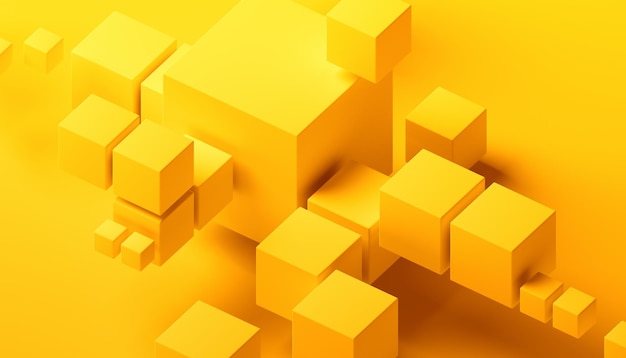 Conception de fond jaune de composition géométrique de rendu 3d abstrait avec des cubes