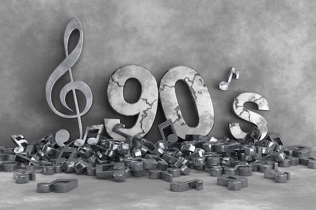 Conception de fond de musique des années 90 Clé de sol et notation musicale Rendu 3D