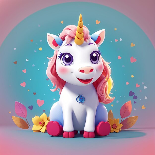 La conception d'une icône vectorielle de licorne de dessin animé adorable