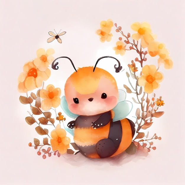 Conception d'illustration d'abeille aquarelle adorable et mignonne