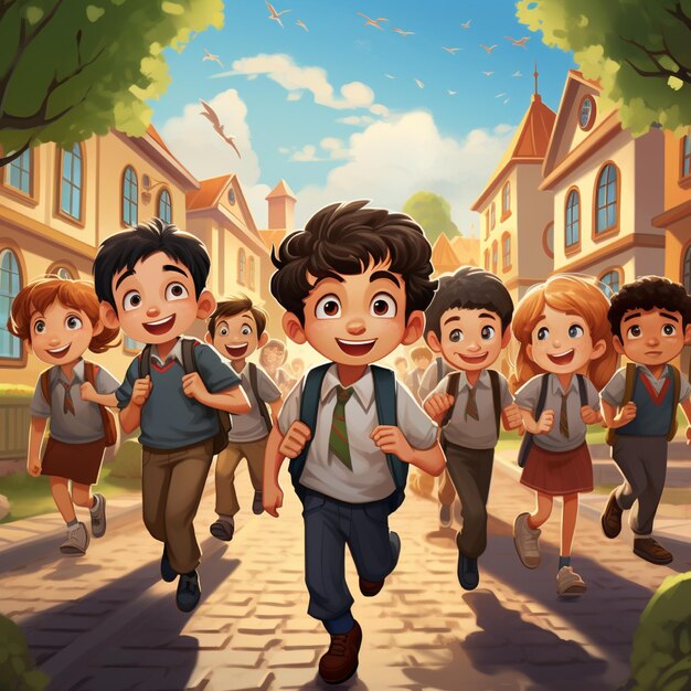Conception d'illustration de dessin animé de certains enfants qui courent aller à l'école parfaite pour créer une bannière ou un dépliant avec