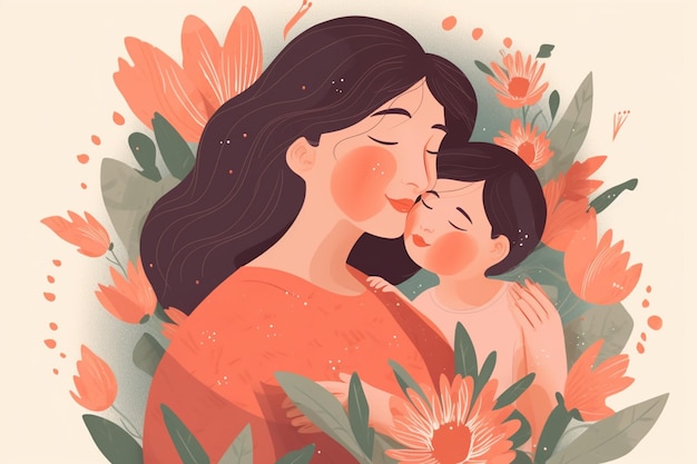 Conception d'illustration de la fête des mères réconfortante créée avec l'IA générative