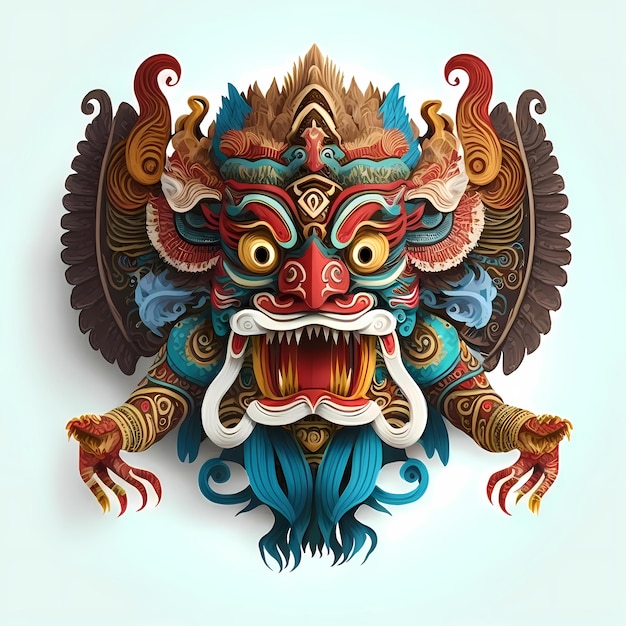 Conception d'illustration de masque de tête de Barong, art traditionnel
