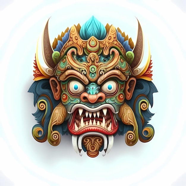 Conception d'illustration de masque de tête de Barong, art traditionnel