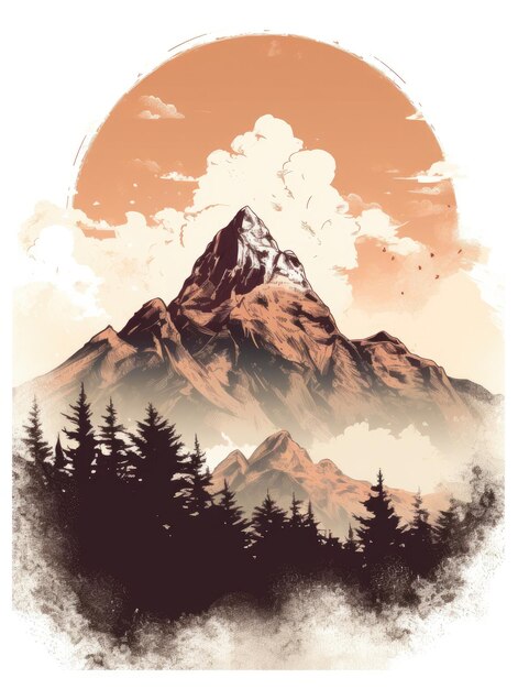 Conception d'image vintage de montagnes Impression pour T-shirts Generative AI