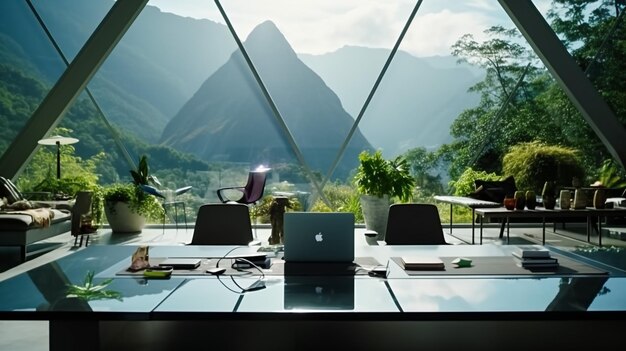 Photo conception d'intérieur de bureau moderne concept de loft rendu 3d