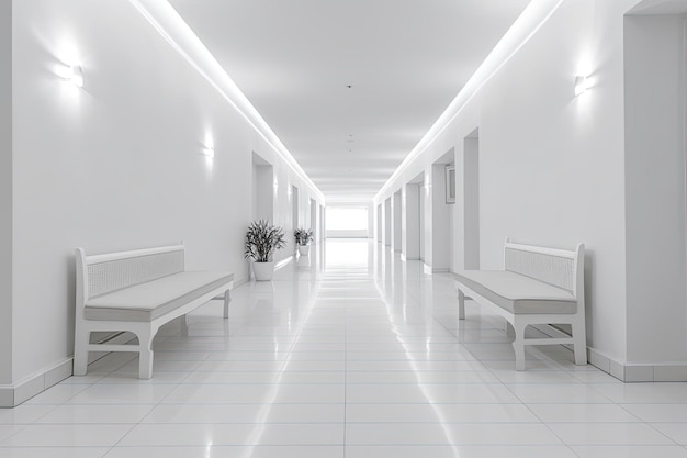 Photo conception intérieure d'un bâtiment blanc de luxe moderne couloir ou couloir avec siège d'attente