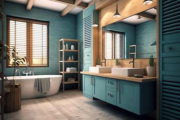Conception intérieure d'une belle salle de bain moderne 3D rendu de toilette moderne ou de salle de bain dans un hôtel ou une maison