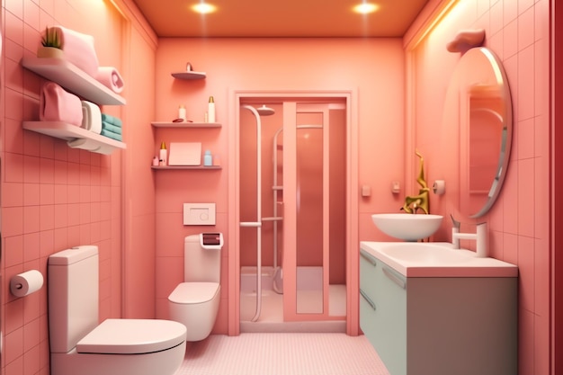 Conception intérieure d'une belle salle de bain moderne 3D rendu de toilette moderne ou de salle de bain dans un hôtel ou une maison