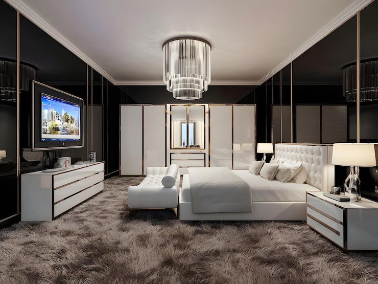 Photo conception intérieure d'une chambre à coucher de luxe moderne