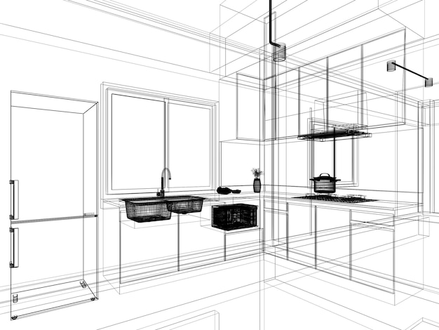 Photo conception intérieure de la cuisine moderne rendu 3d