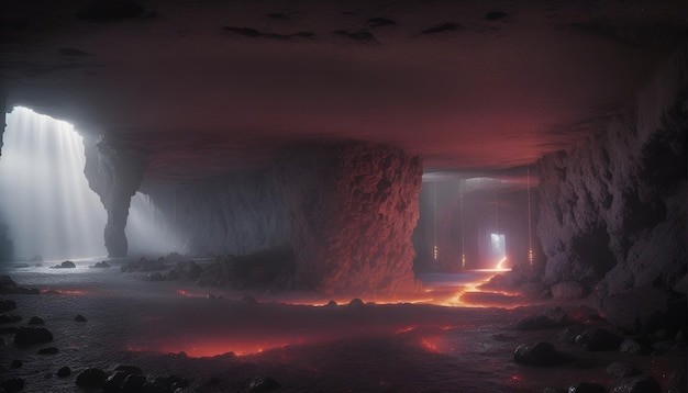 La conception intérieure d'une grotte à thème de lave générée par l'intelligence artificielle