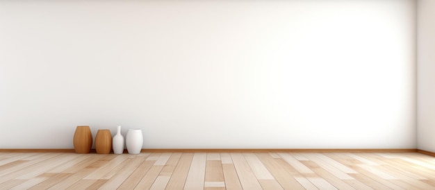 Conception intérieure d'une pièce vide avec sol en bois et murs blancs générés par l'IA