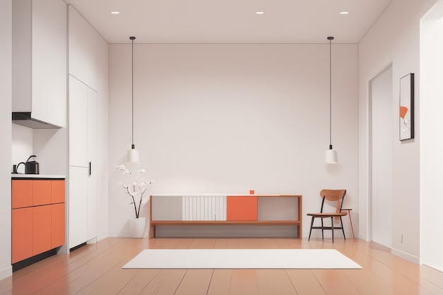 conception intérieure salle lumineuse moderne avec des murs blancs et sol en bois avec sol en parquet blanc 3d re