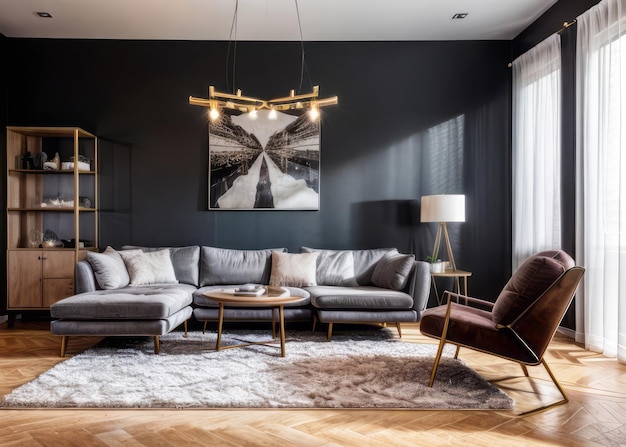 conception intérieure de salon moderne et de luxe avec canapé moderne et meubles de maison