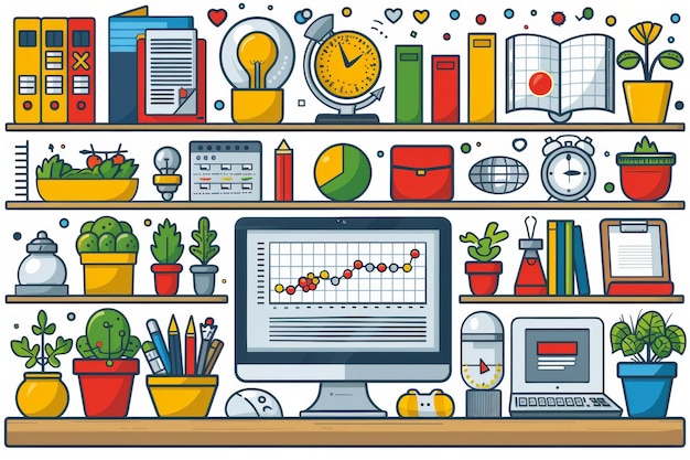 Conception de logiciels graphiques fixes et d'icônes à lignes plus minces illustration moderne