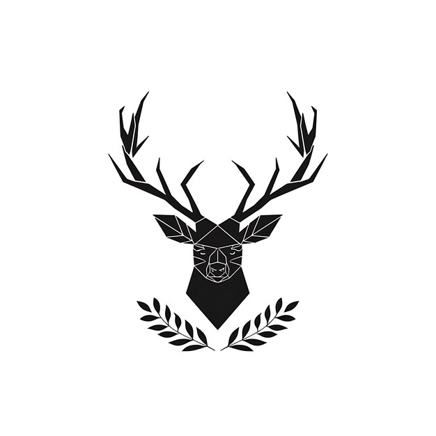 Conception d'un logo de cerf avec une forme géométrique décorée de cornes et d'un art minimal simple et créatif