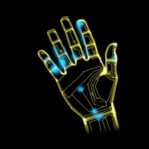 Photo conception de la main cybernétique conception de la ligne de frontière des lignes de néon style robotique h clipart t-shirt conception de la lueur.