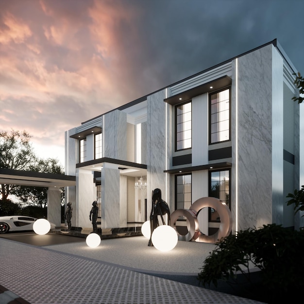 Conception de maison moderne de rendu 3D