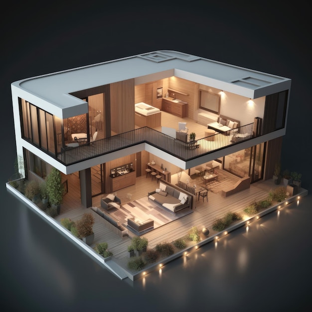 Conception de maison rendu 3d illustration 3d