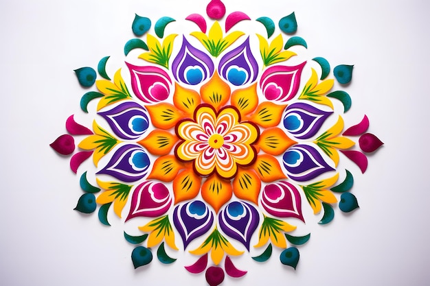 conception de mandala de rangoli avec fond de motif de couleurs vives