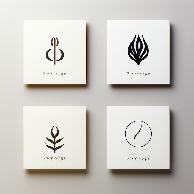 Conception minimaliste du logo et variations sur fond blanc